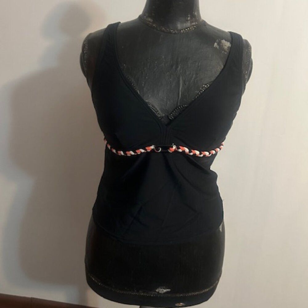 Ocean Dream Black braided Orange/White swim Tankini, size 12